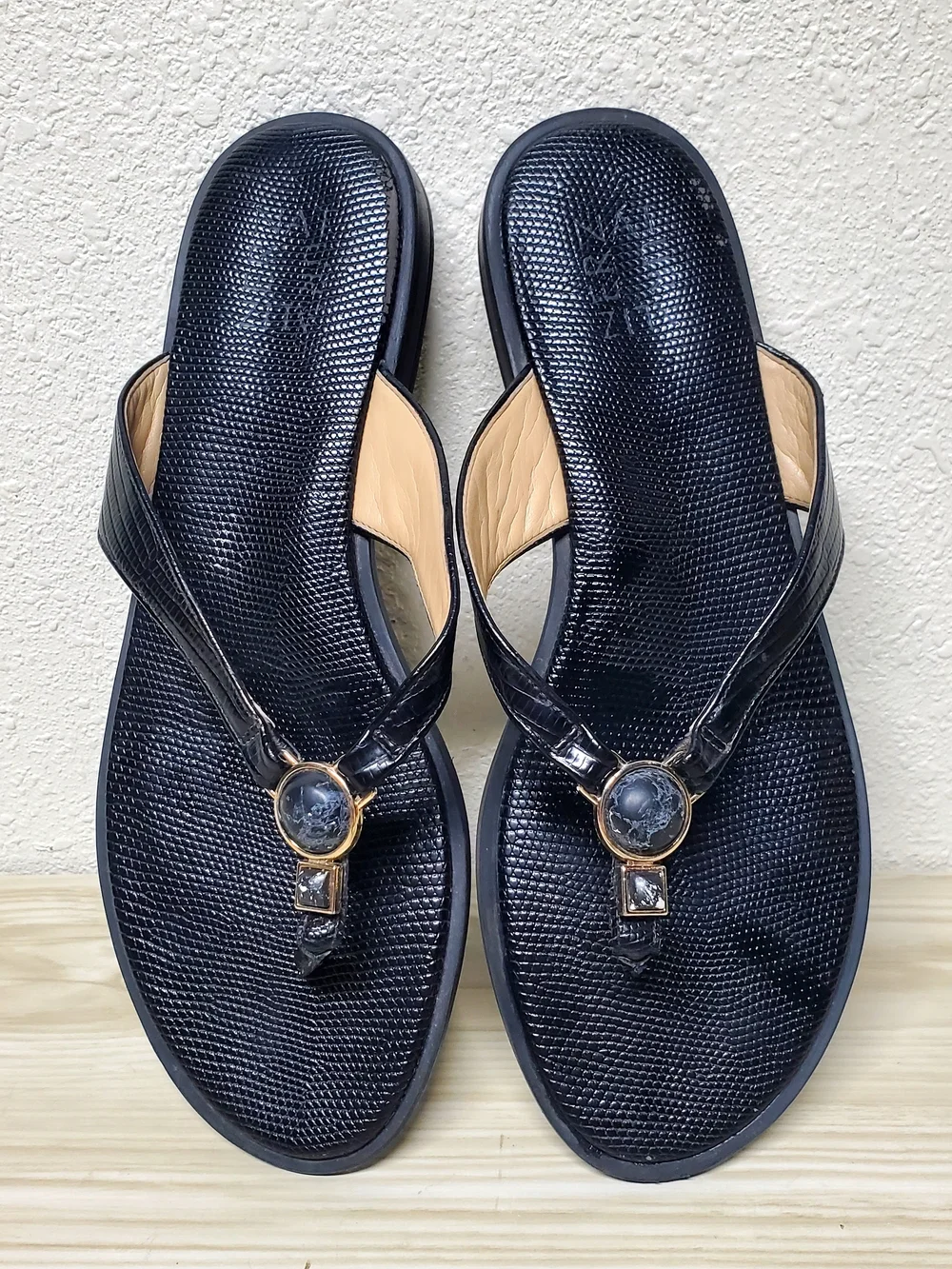 Naturalizer Black Thong Sandals with Gem Accent - Picture 7 of 10